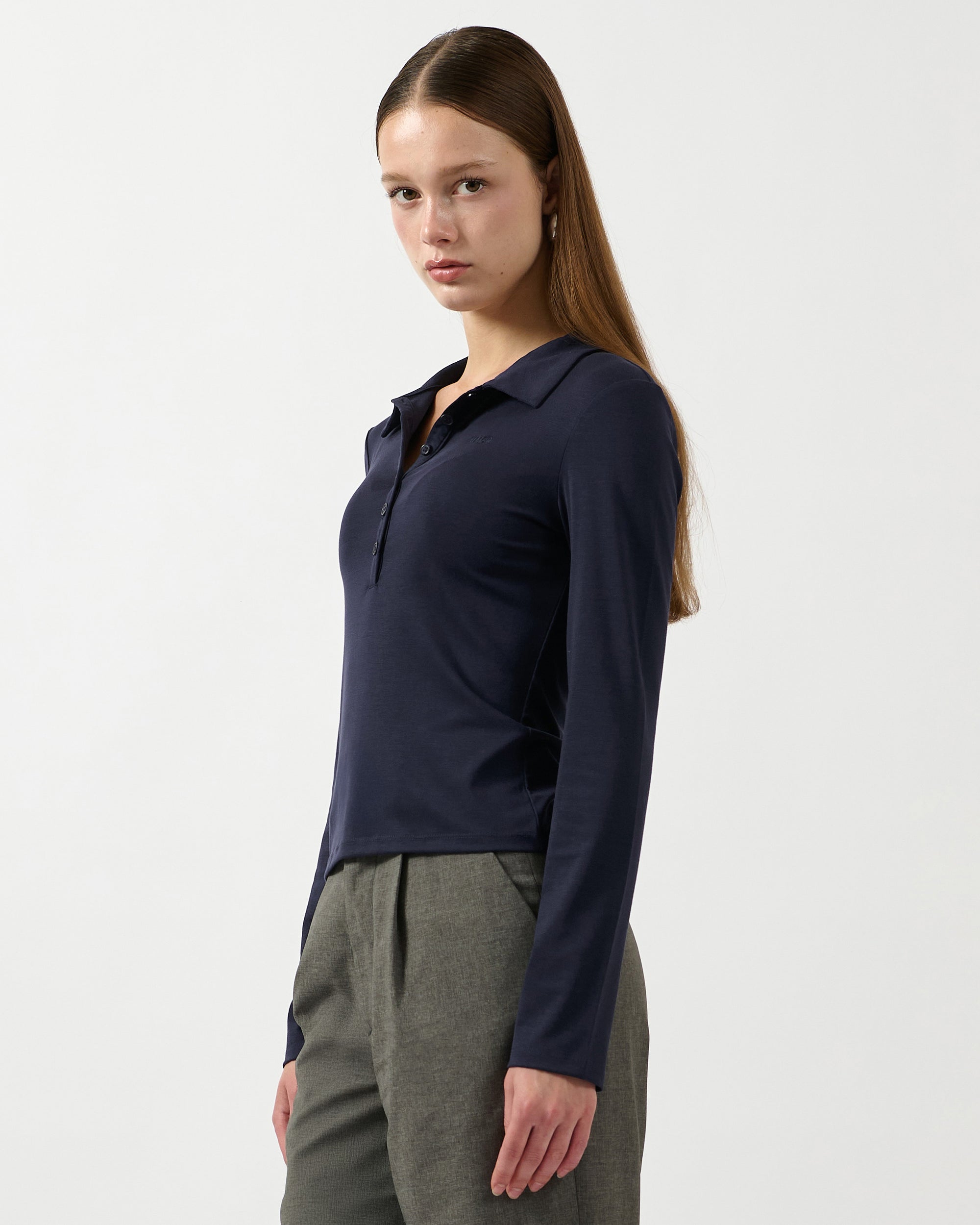 Jungle Urbaine - Slim Fit Long Sleeve Polo in Navy