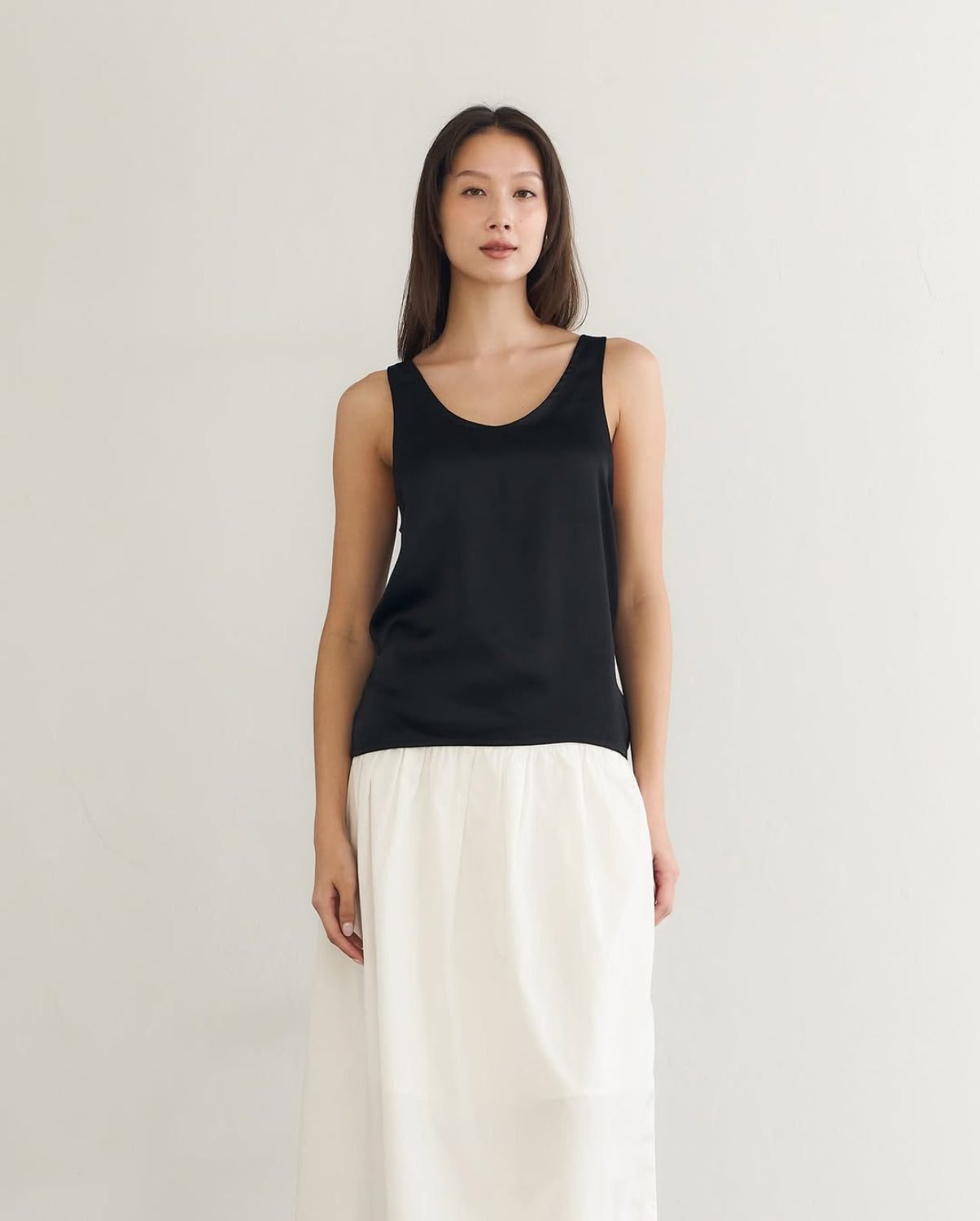 SS25 Day To Night Edition - Essential Loose Tank Top in Black Satin