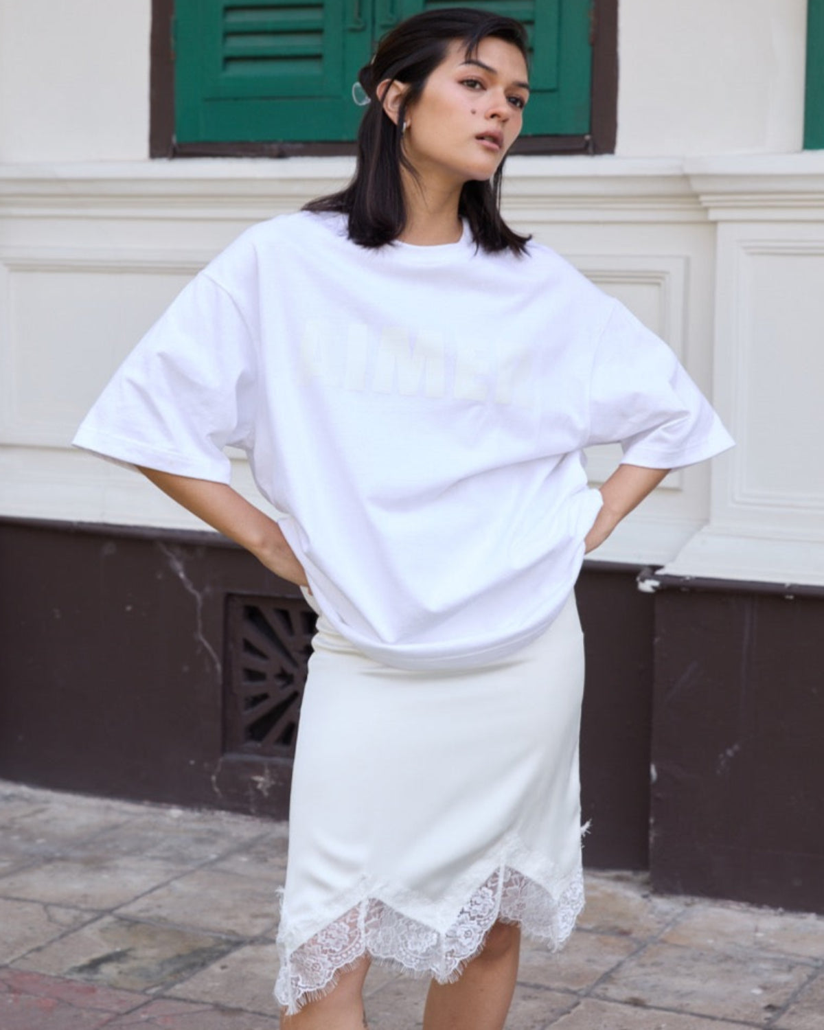 SS25 Day To Night Edition - Pencil Skirt in White Satin Lace