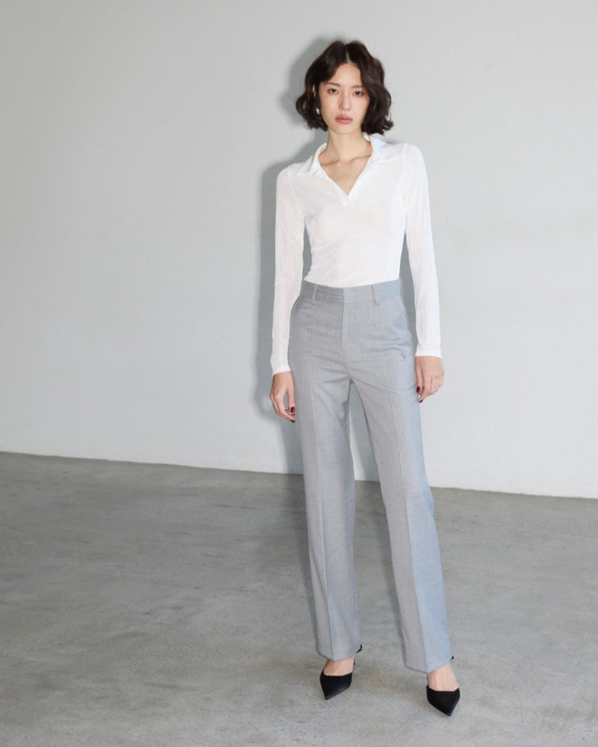 SS25 Elevated Office - Classic Long Sleeve Polo in White Bizu