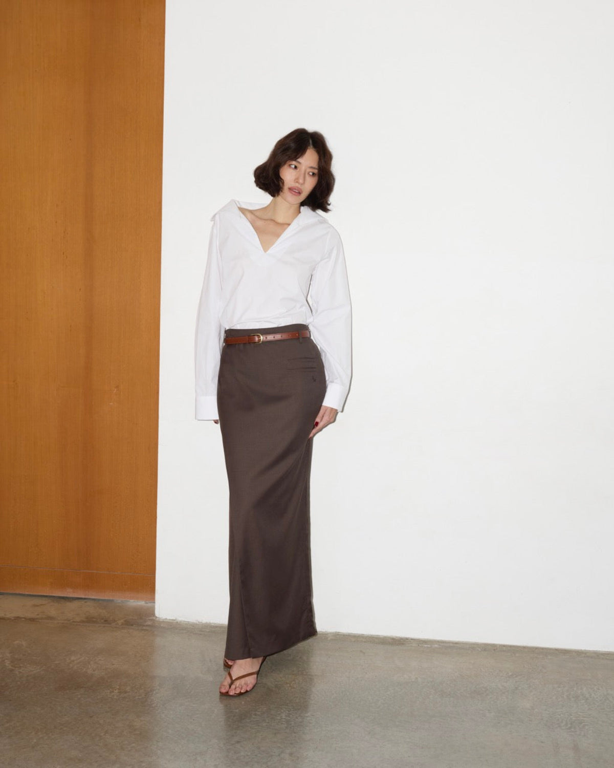 SS25 Elevated Office - Wrapped Maxi Skirt in Dark Brown