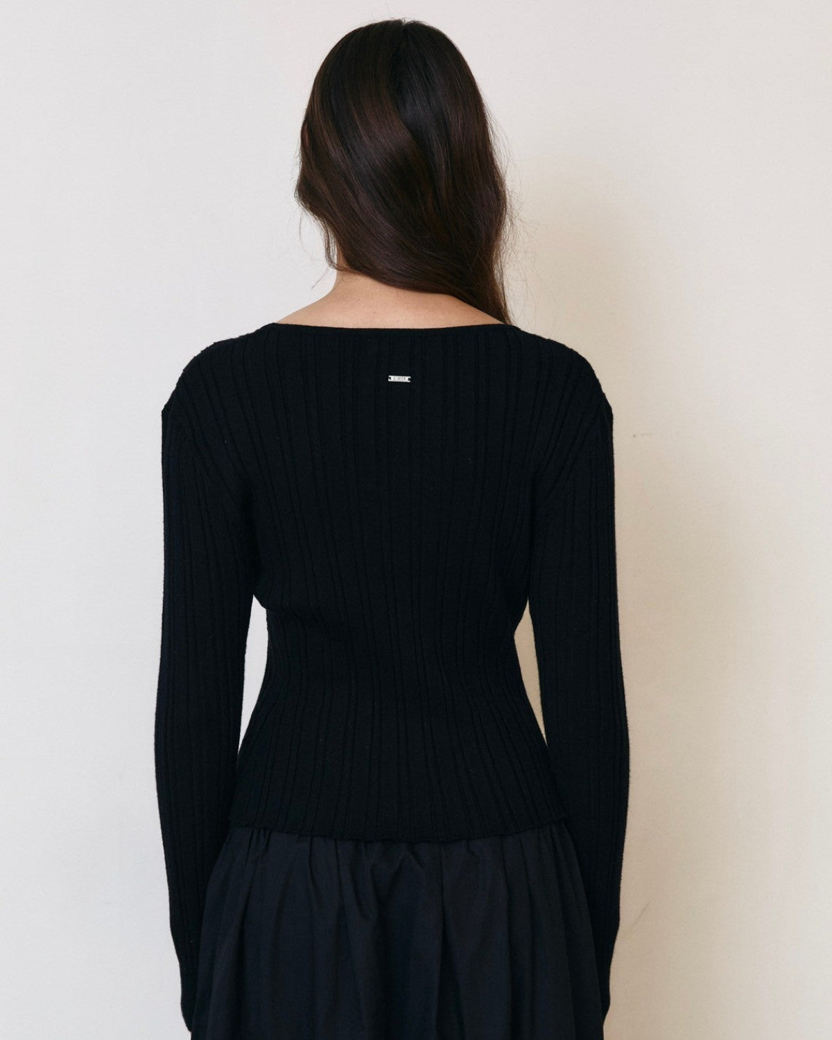 AIMER - U-Neck Long Sleeve Top in Black Knit