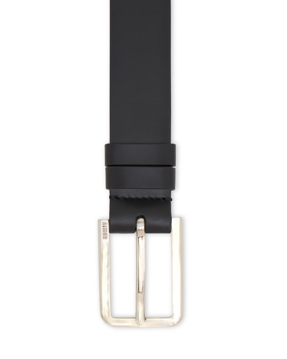 AIMER - Essential Leather Belt in Black Silver