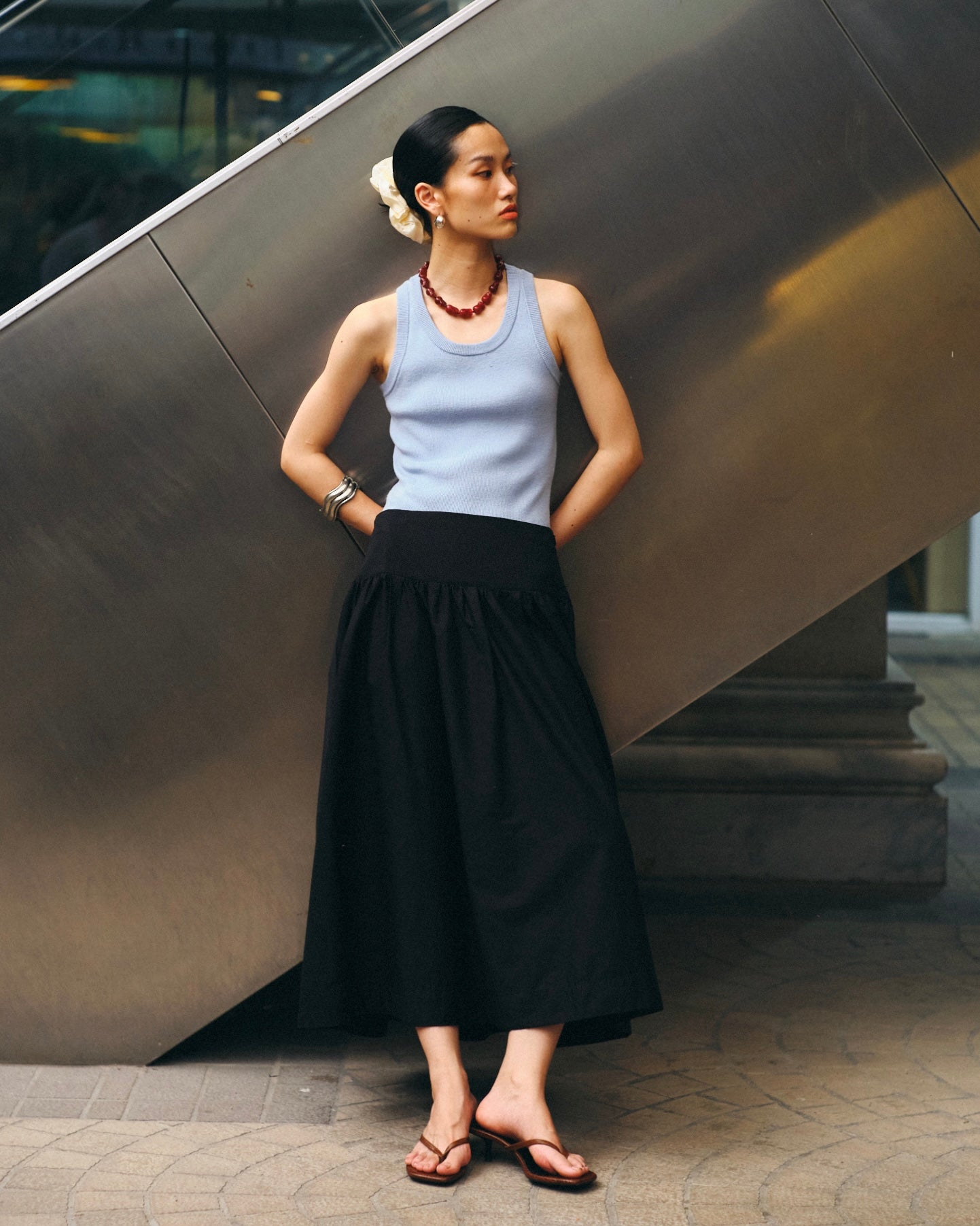 AIMER - Midi A Skirt With Pockets in Black