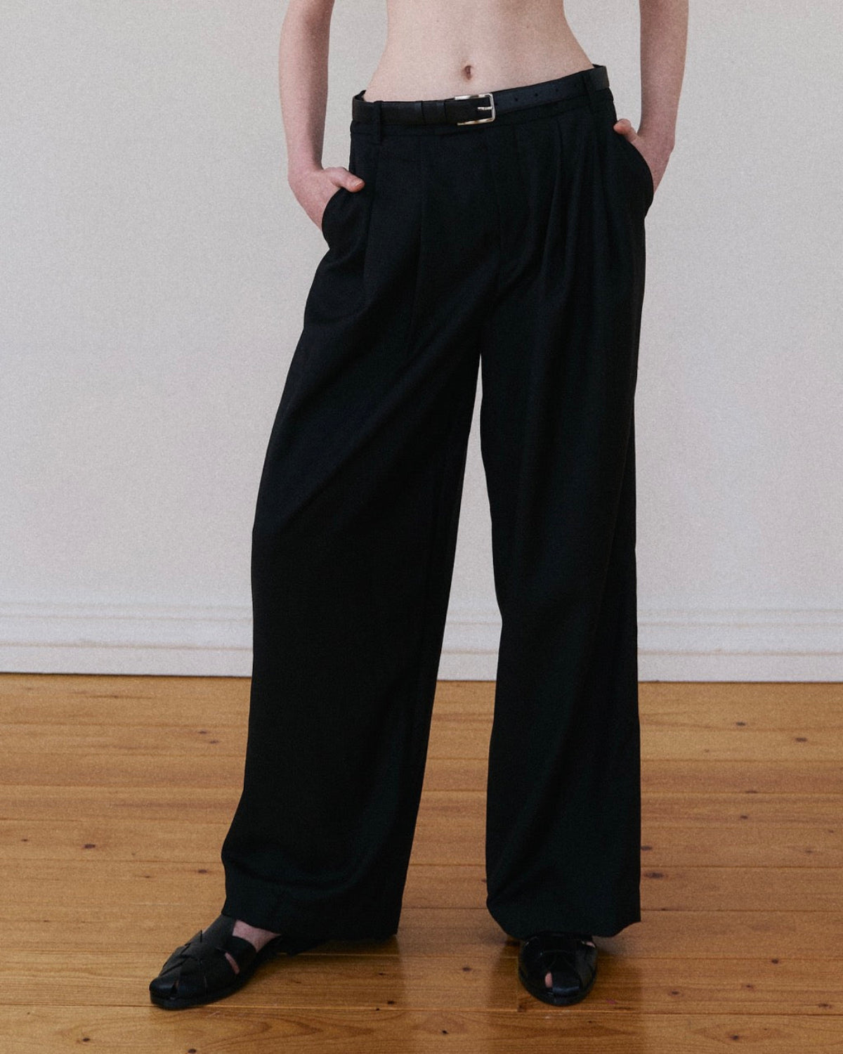 Holiday Collection - Essential Oversized Trousers in Black Wool