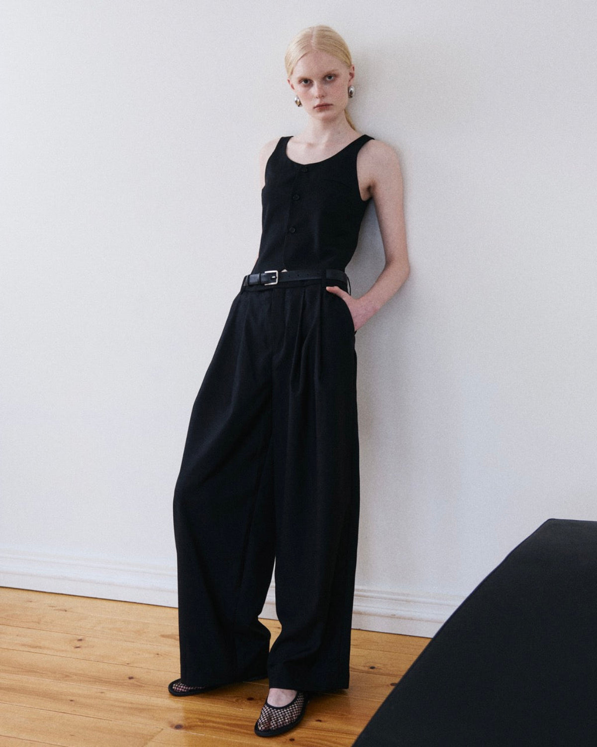 Holiday Collection - Essential Oversized Trousers in Black Wool